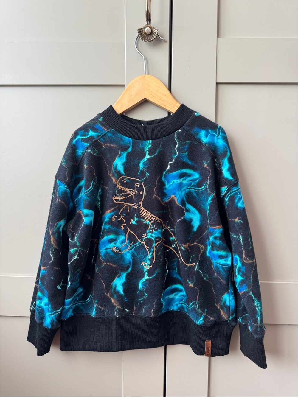 Deux Par Deux Boys Black & Teal Dino Print Crewneck Sweater